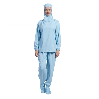 Calças longas da camisa da luva do anti Workwear estático encapuçado da sala de limpeza